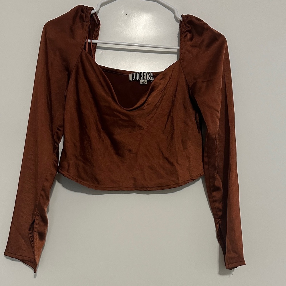 Audrey Women's Rich Brown Long Sleeve Blouse